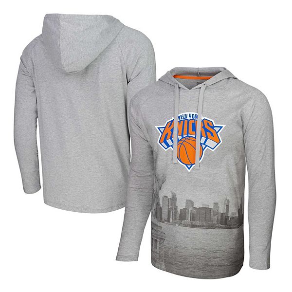 Men's Stadium Essentials Heather Gray New York Knicks Atrium Raglan Long Sleeve Hoodie T-Shirt Stadium Essentials