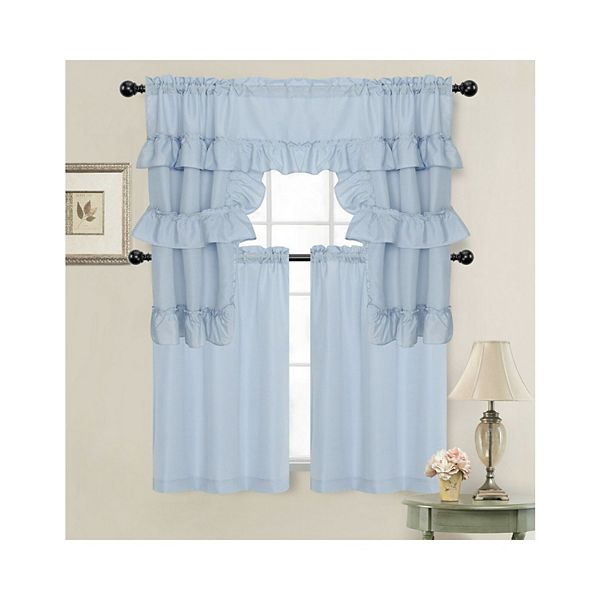 Kate Aurora Country Farmhouse Living Solid Colored Cafe Kitchen Curtain Tier & Swag Valance Set Kate Aurora