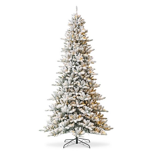 Glitzhome 10ft Pre-lit Flocked Fir Artificial Christmas Tree With 750 Warm White Lights Glitzhome