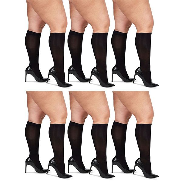 6 Pair Curvy Opaque Knee High Trouser Socks Memoi