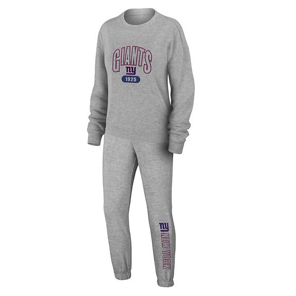 Women's WEAR by Erin Andrews  Heather Gray New York Giants Plus Size Knitted Tri-Blend Long Sleeve T-Shirt & Pants Lounge Set WEAR by Erin Andrews