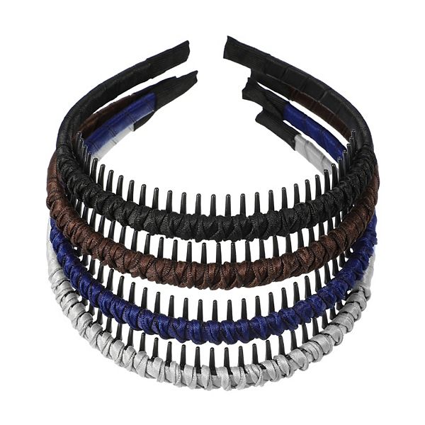 4pcs Teeth Comb Headband Tooth Comb Hair Hoop Deep Brown Black Deep Blue Gray Unique Bargains