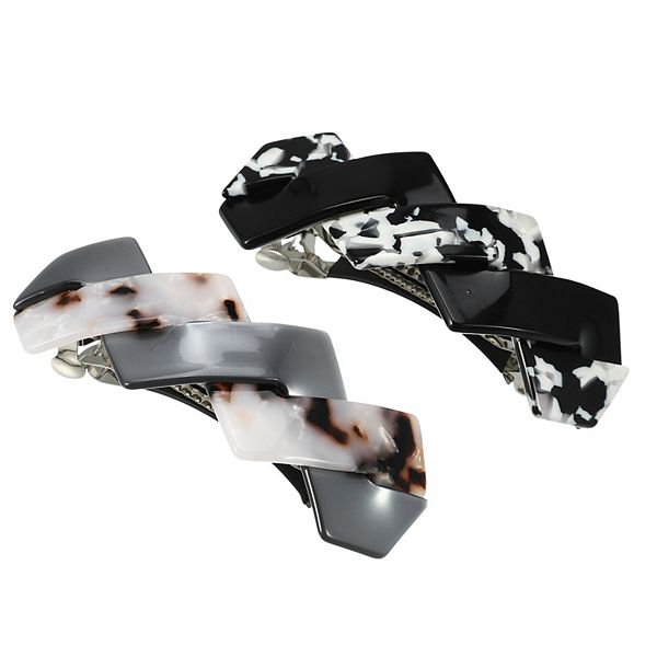 2pcs Hair Barrettes Tortoise Shell Hair Barrettes French Hair Clip Gray Black Unique Bargains