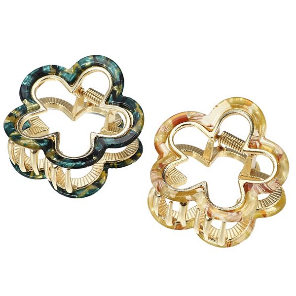 2 Pcs Flower Hair Claw Clip Small Hair Jaw Clips For Women Beige Green 1.97" Unique Bargains