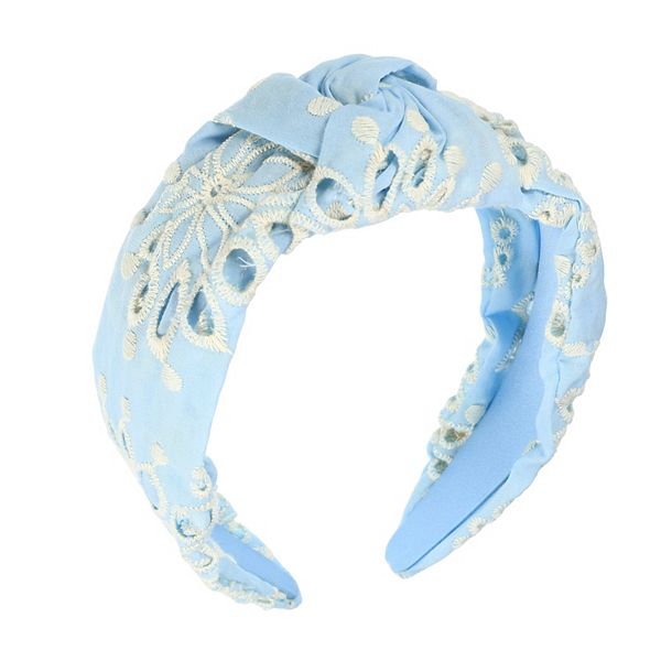 Floral Pattern Knotted Headband Classic For Women Girl Light Blue 5.24"x1.97" Unique Bargains