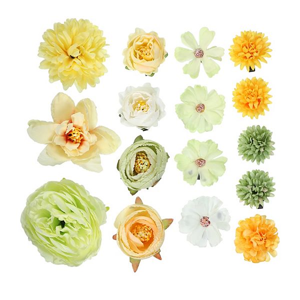 16pcs Women Flower Hair Clips Flower Hair Barrettes For Party Yellow Green Unique Bargains