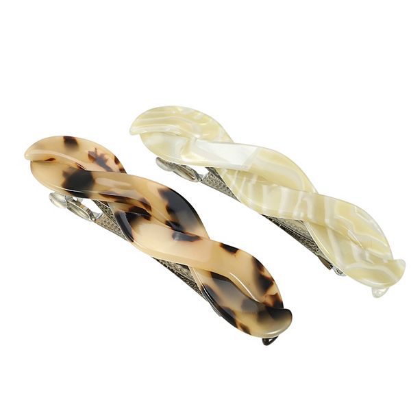 2pcs Hair Barrettes Tortoise Shell Hair Barrette French Hair Clip White Brown Unique Bargains