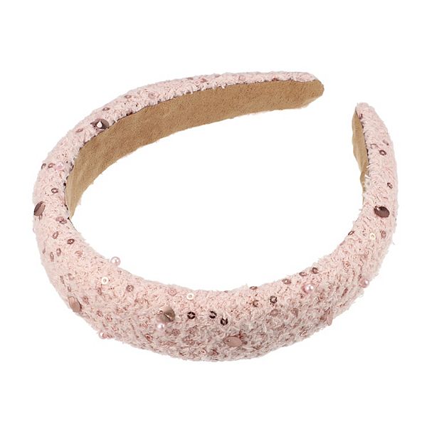 Retro Style Fabric Headband Classic Sequins Style For Women Pink 5.31"x1.38" Unique Bargains