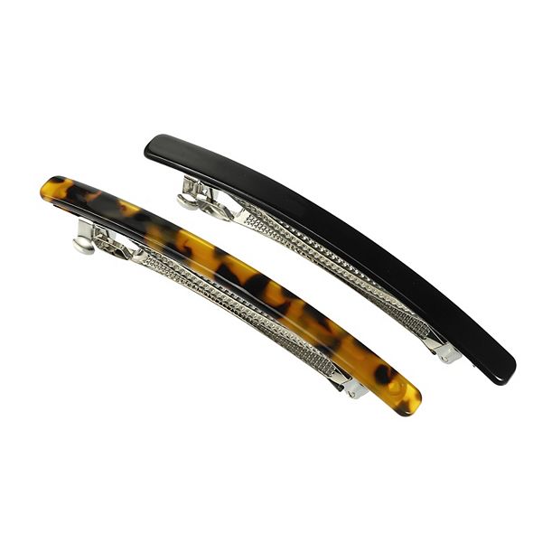 2pcs Hair Barrettes Tortoise Shell Hair Barrette French Hair Clip Amber Black Unique Bargains