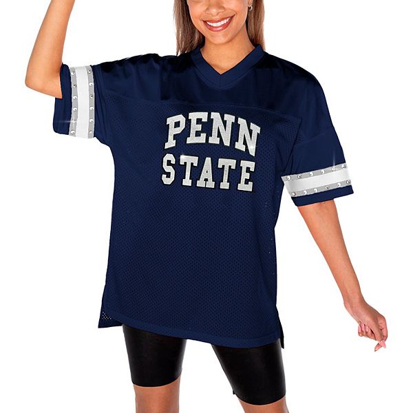 Женская футболка Gameday Couture Navy Penn State Nittany Lions с блестящими элементами и сетчатой текстурой, фасон дроп-тейл Gameday Couture