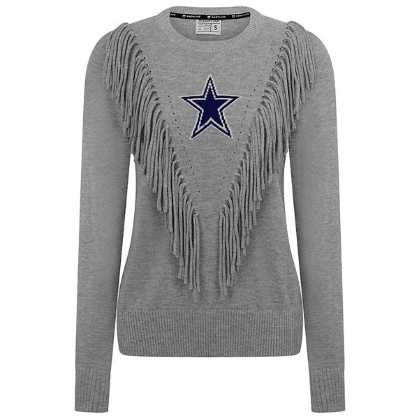 Women's   Silver Dallas Cowboys Fringe Sparkle Pullover Sweater Kadyluxe