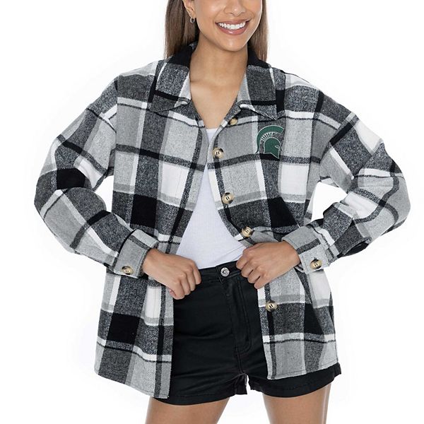 Women's Gameday Couture Gray Michigan State Spartans End Zone Game Flannel Button-Up Shirt Gameday Couture