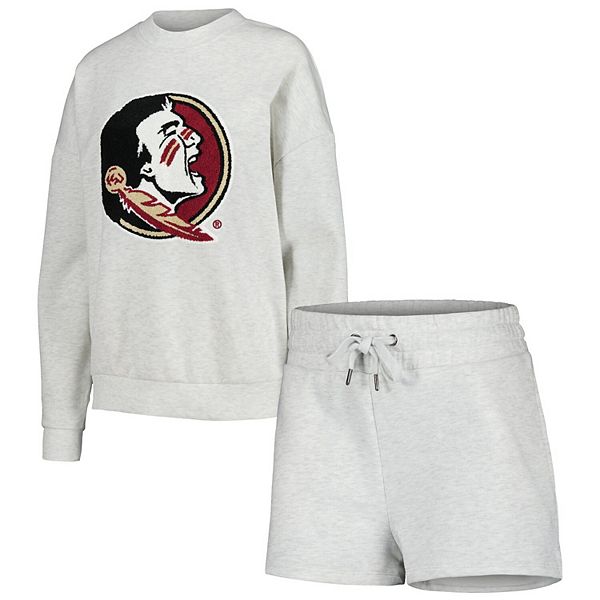 Women's Gameday Couture Ash Florida State Seminoles Team Effort Pullover Sweatshirt & Shorts Sleep Set Gameday Couture