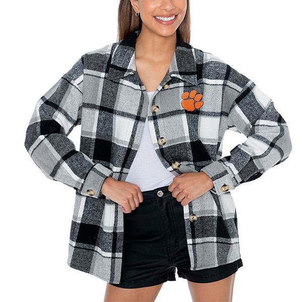 Women's Gameday Couture Gray Clemson Tigers End Zone Game Flannel Button-Up Shirt Gameday Couture