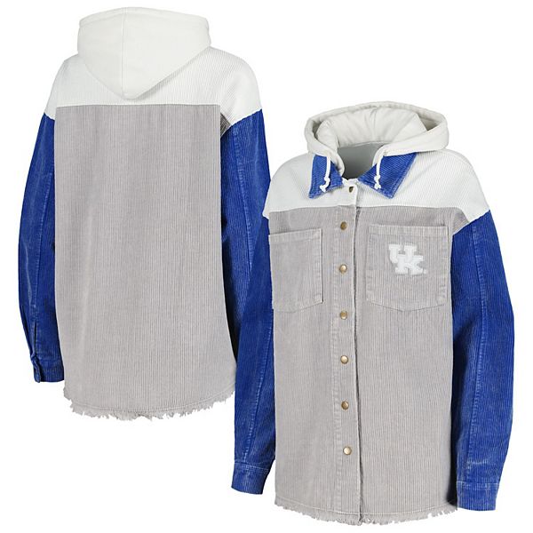 Women's Gameday Couture Gray Kentucky Wildcats Vintage Wash Corduroy Full-Snap Hooded Shacket Gameday Couture