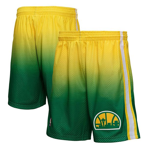 Men's Mitchell & Ness Yellow/Green Seattle SuperSonics 1994/95 Hardwood Classics Fadeaway Reload 3.0 Swingman Shorts Mitchell & Ness