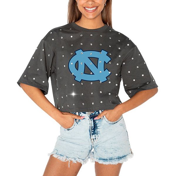 Women's Gameday Couture Gray North Carolina Tar Heels Go Time Rhinestone Crop T-Shirt Gameday Couture