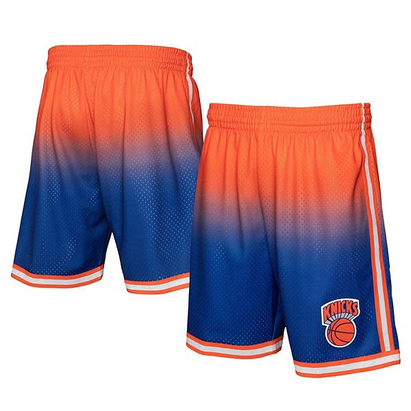 Men's Mitchell & Ness Orange/Royal New York Knicks 1991/92 Hardwood Classics Fadeaway Reload 3.0 Swingman Shorts Mitchell & Ness