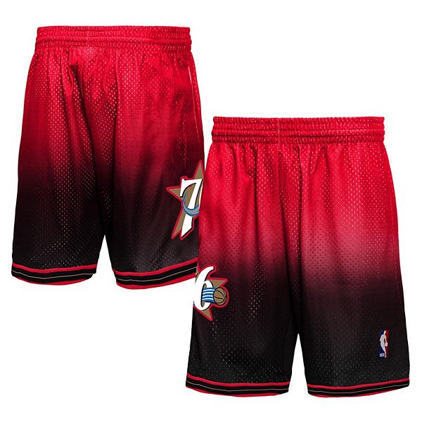 Men's Mitchell & Ness Black/Red Philadelphia 76ers 2000/01 Hardwood Classics Fadeaway Reload 3.0 Swingman Shorts Mitchell & Ness