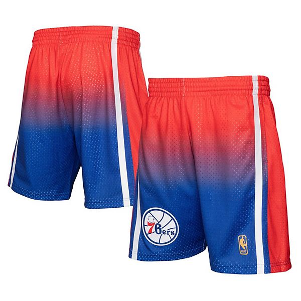 Men's Mitchell & Ness Red/Royal Philadelphia 76ers 1996/97 Hardwood Classics Fadeaway Reload 3.0 Swingman Shorts Mitchell & Ness