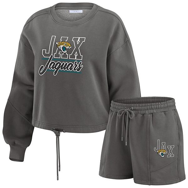 Women's WEAR by Erin Andrews Black Jacksonville Jaguars Washed Fleece Long Sleeve T-Shirt & Shorts Lounge Set WEAR by Erin Andrews