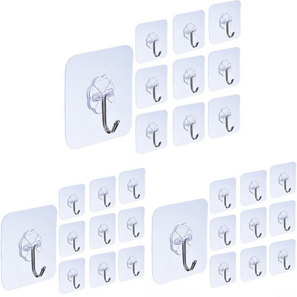 30-pieces Self-adhesive Wall Hooks Strong Kitchen & Bathroom Hangers Stock Preferred