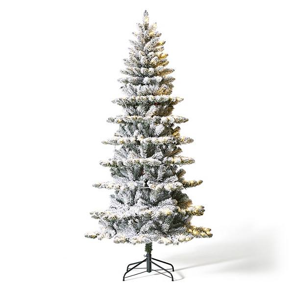 Glitzhome 7.5ft Pre-lit Flocked Spruce Artificial Christmas Tree With 320 Warm White Lights, 3 Modes Glitzhome