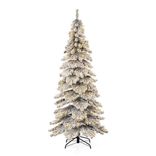 Glitzhome 7.5ft Pre-lit Flocked Layered Spruce Artificial Christmas Tree With 350 Warm White Lights Glitzhome