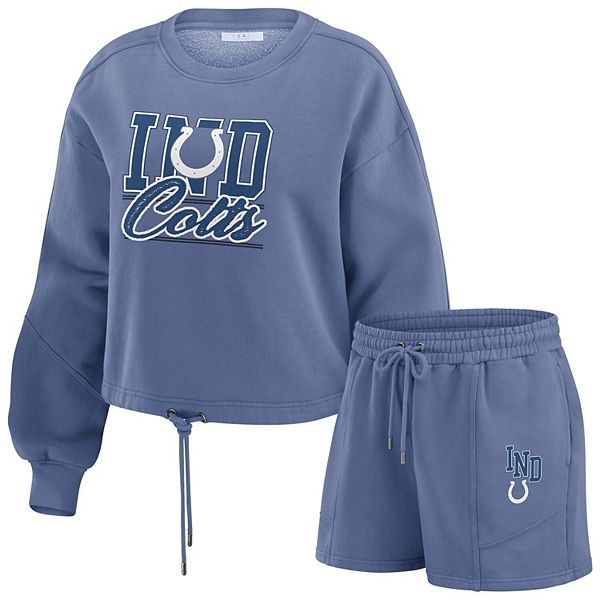 Women's WEAR by Erin Andrews Royal Indianapolis Colts Washed Fleece Long Sleeve T-Shirt & Shorts Lounge Set WEAR by Erin Andrews