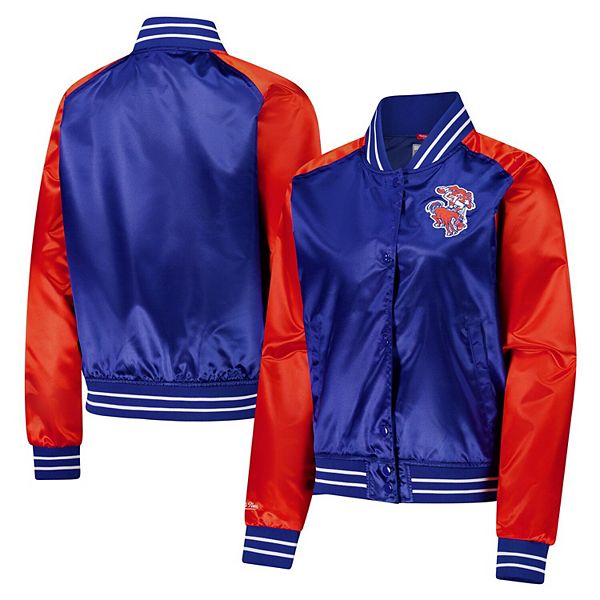 Женская атласная куртка Mitchell & Ness Raglan Full-Snap Royal Denver Broncos 2.0 с вышивкой логотипа Mitchell & Ness