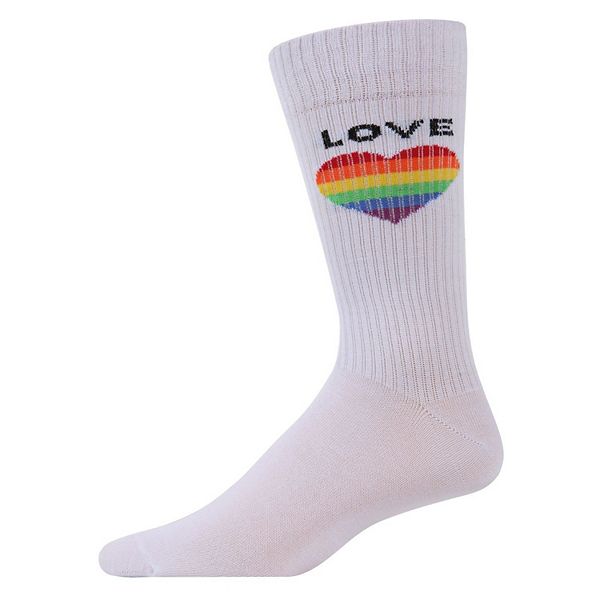 Men's Colorful Rainbow Love Heart Embroidered Crew Sock Memoi