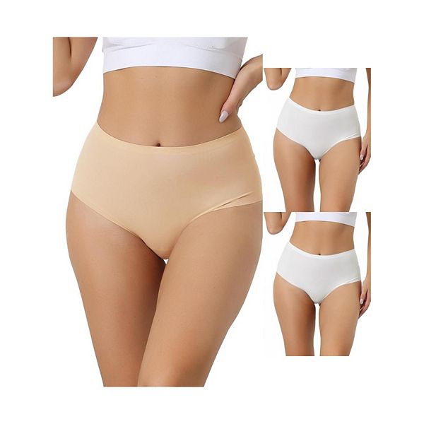 3 Packs Womens High Waisted Underwear Silky Breathable No Trace Hipster Stretch Briefs Allegra K