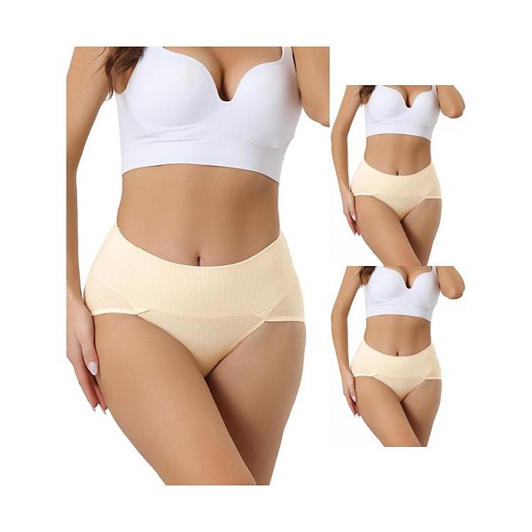 3 Packs Womens Plus Size High Waist Stretch Briefs Underpants Tummy Control Panties Allegra K