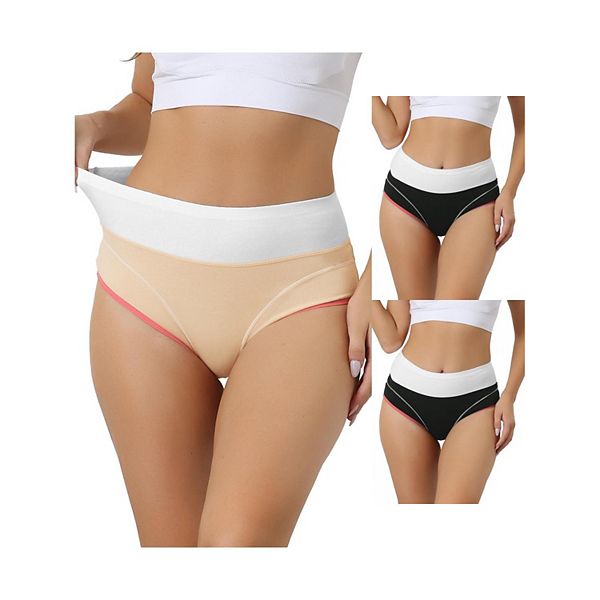 3 Packs Womens High Waist Underwear Stretch Briefs Underpants Tummy Control Cotton Panties Allegra K