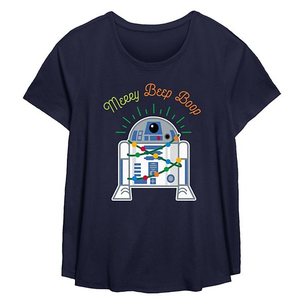 Футболка Plus Size Star Wars R2-D2 Merry Beep Boop с круглым вырезом и короткими рукавами, из хлопка и полиэстера Star Wars