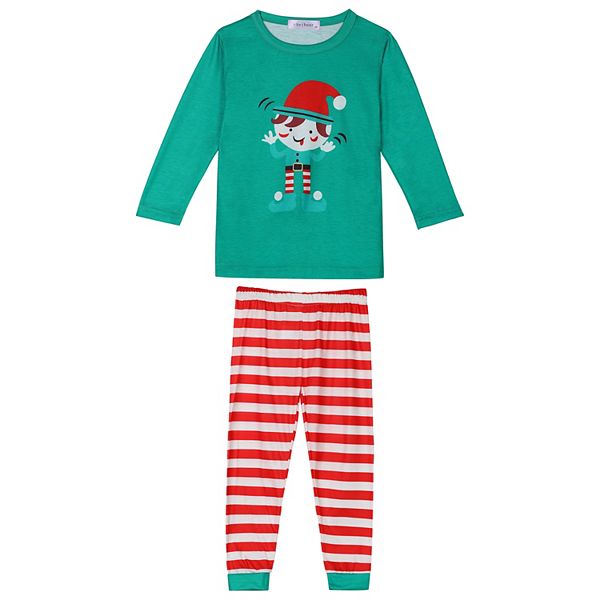 Men's Christmas Long Sleeve Tee with Letter and Striped Pants Pajama Sets Cheibear