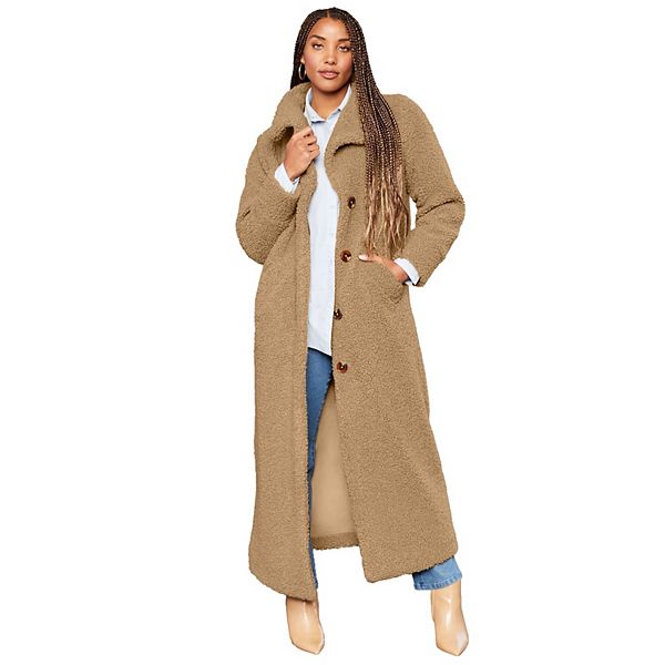 June + Vie Women's Plus Size Maxi Teddy Fleece Coat June+Vie