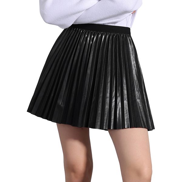 Pleated Mini Skirt For Women's Party Casual Elastic Waist A-line Skirts Allegra K