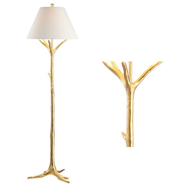 Напольная лампа из смолы Arbor Faux Bois с LED, золотая, с эко-светодиодом 9Вт и ножным выключателем Jonathan Y Designs