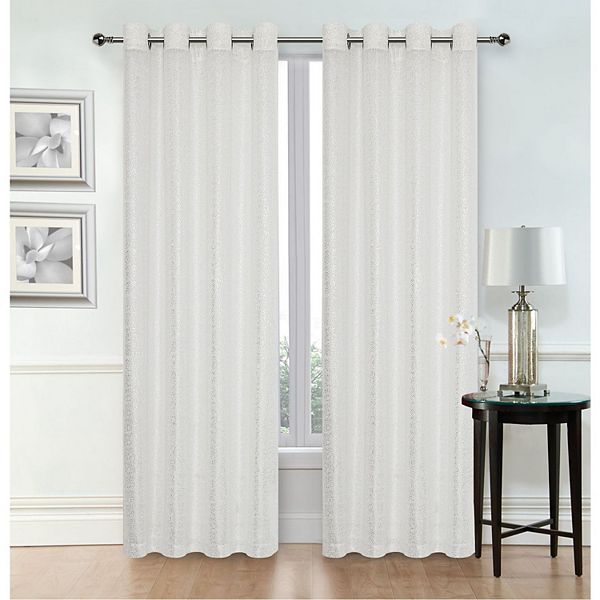 Kate Aurora Glam Chic Living 2 Pack Metallic Foil Sparkle Slub Sheer Grommet Top Curtain Panels Kate Aurora