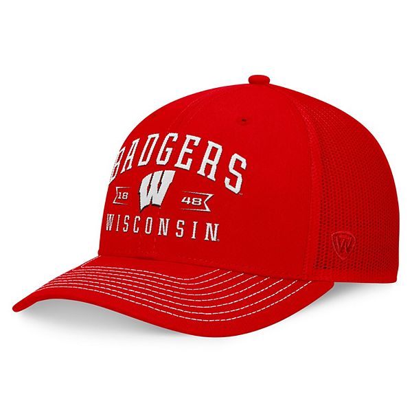 Мужская регулируемая кепка Wisconsin Badgers Carson Trucker с вышивкой и дышащей сеткой Top of the World