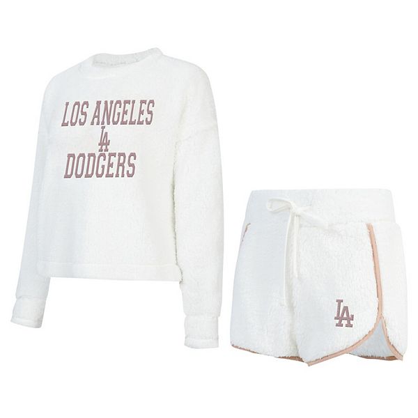 Комплект из белой футболки с длинным рукавом и шортов Concepts Sport Los Angeles Dodgers из мягкого шерпы Unbranded