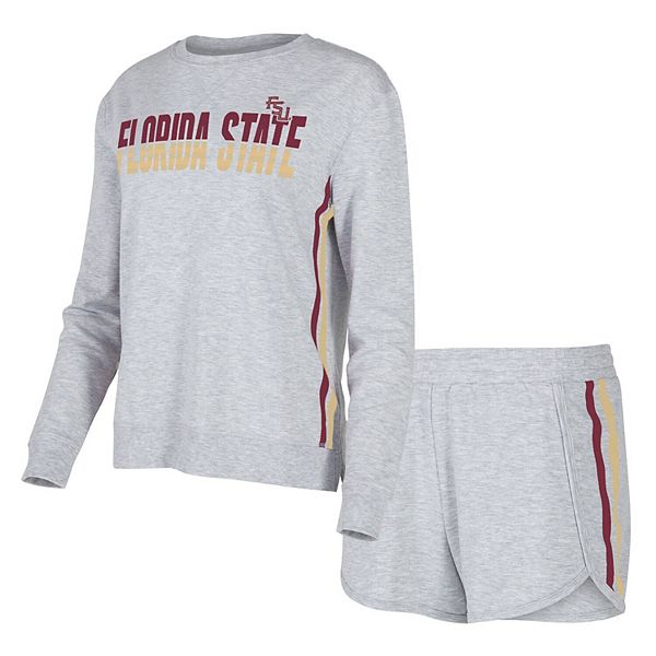 Women's Concepts Sport Gray Florida State Seminoles Cedar Tri-Blend Long Sleeve T-Shirt & Shorts Sleep Set Unbranded