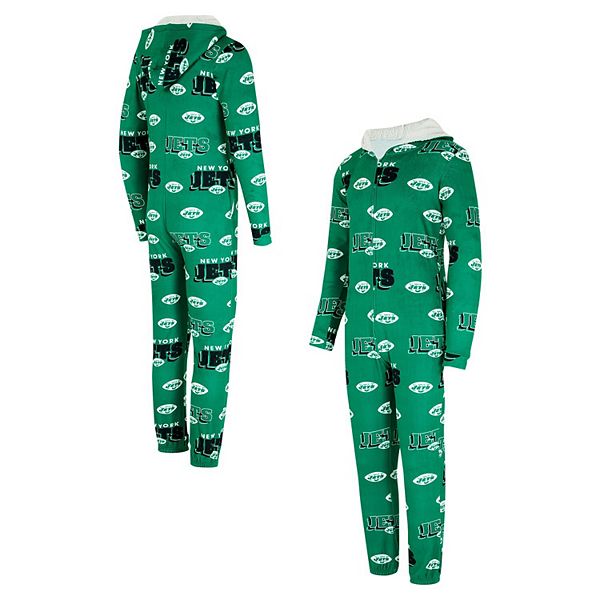 Women's Concepts Sport Kelly Green New York Jets Throwback Roadway Allover Print Microfleece Full-Zip Union Suit Unbranded