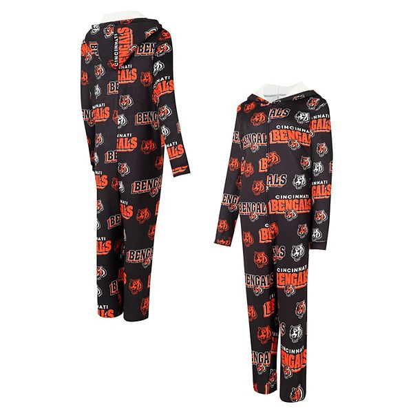 Women's Concepts Sport Black Cincinnati Bengals  Roadway Allover Print Microfleece Full-Zip Union Suit Unbranded