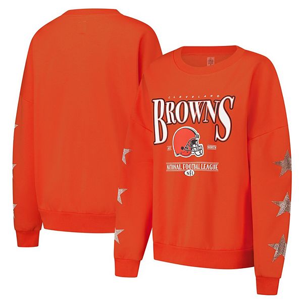 Women's Gameday Couture Orange Cleveland Browns Rhinestone Star Sleeve Settle the Score Tri-Blend Pullover Sweatshirt Gameday Couture