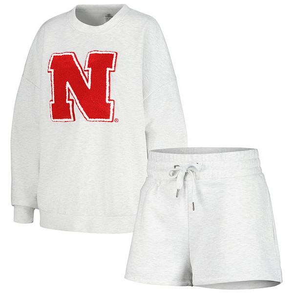 Women's Gameday Couture Ash Nebraska Huskers Team Effort Pullover Sweatshirt & Shorts Sleep Set Gameday Couture