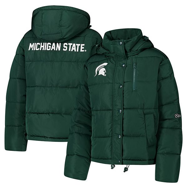 Женский зимний пуховик Hype and Vice зелёного цвета с капюшоном и логотипом Michigan State Spartans Hype And Vice