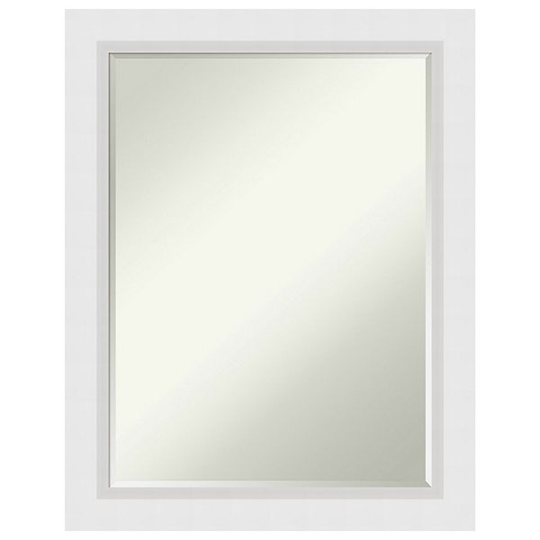 Blanco White Petite Bevel Wood Bathroom Wall Mirror Amanti Home