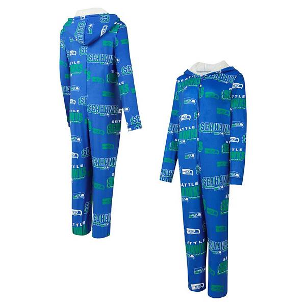 Women's Concepts Sport Royal Seattle Seahawks Throwback Roadway Allover Print Microfleece Full-Zip Union Suit Unbranded